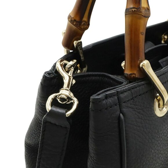 GUCCI Black Leather Bamboo Shoulder Bag - Picture 8 of 9